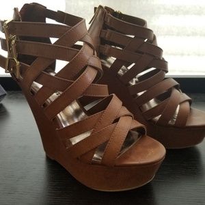 Madden Girl Wynter Wedge Strappy Sandals Tan